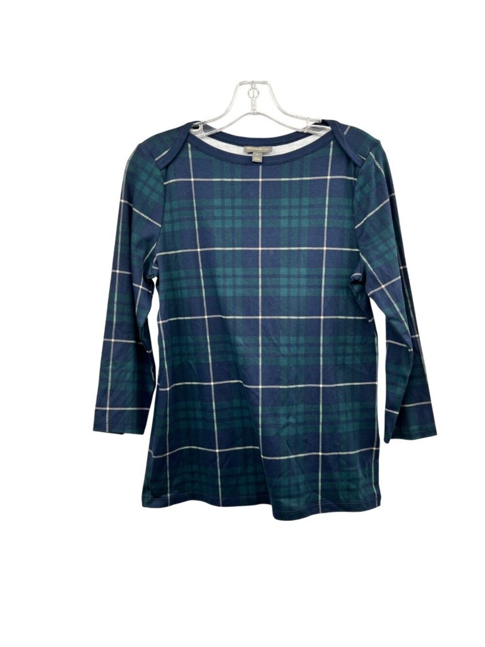 Style & Co. Womens Plaid Top 3/4 Sleeve Blue/Multi Size Medium
